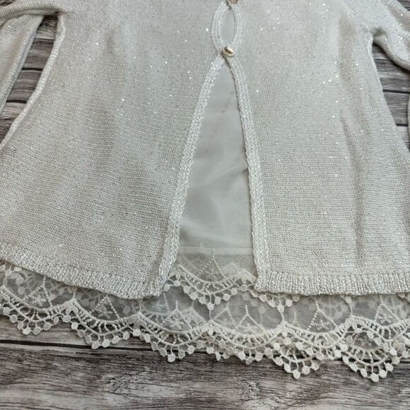 SIONI Studio Women's Sequin Overlay Sheer Lace Sweater Cream Ivory L LG Large - Picture 10 of 15